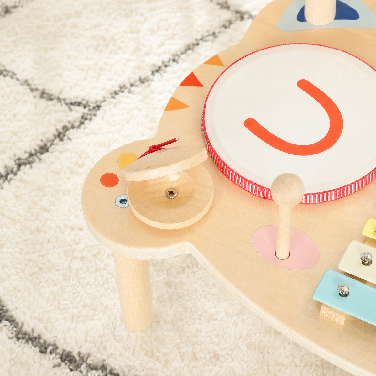 AIYAPLAY Kids Drum Kit, Wooden Musical Instruments with Xylophone, 2 Drums, Cymbal, Shaker, Wood Block, Gift for 18 M-6 Years