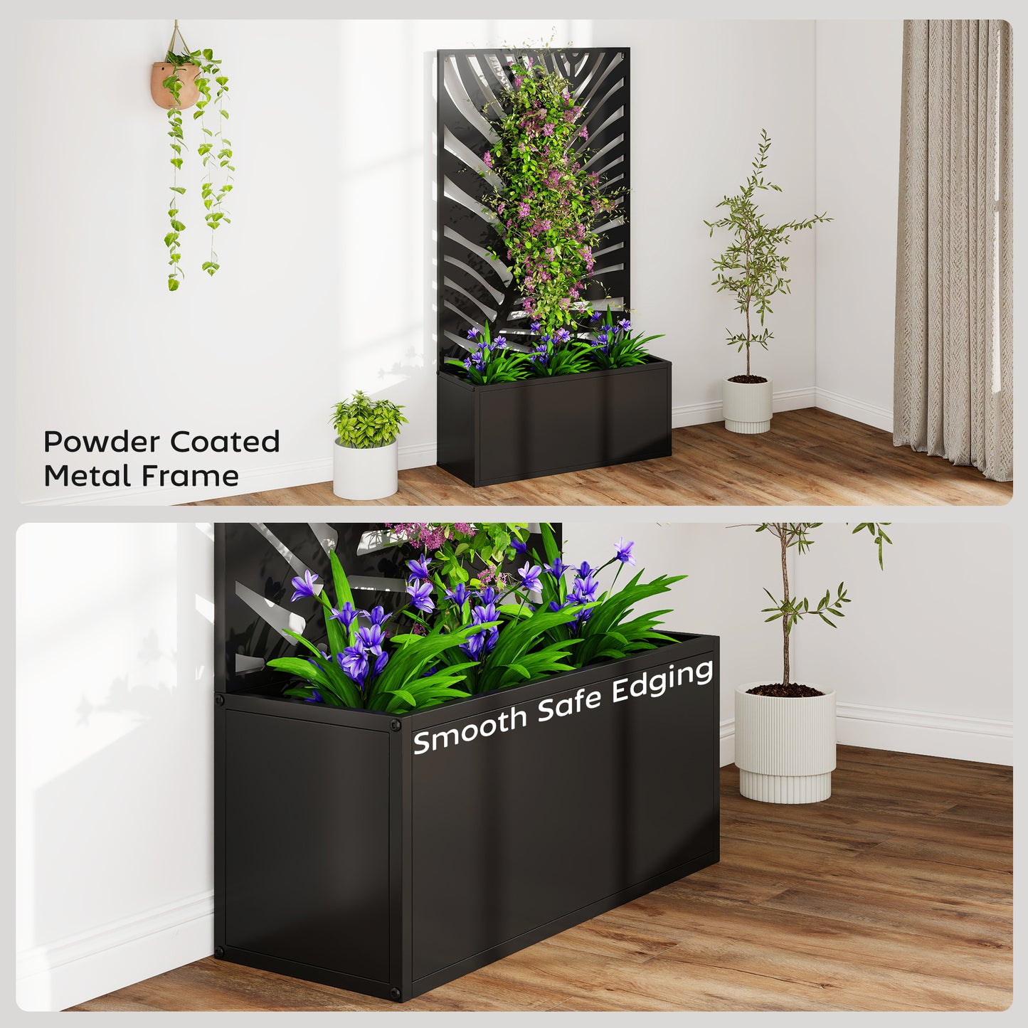 Outsunny Metal Garden Bed for Garden with Trellis, Wall Mounted or Freestanding Raised Planter with Privacy Screen