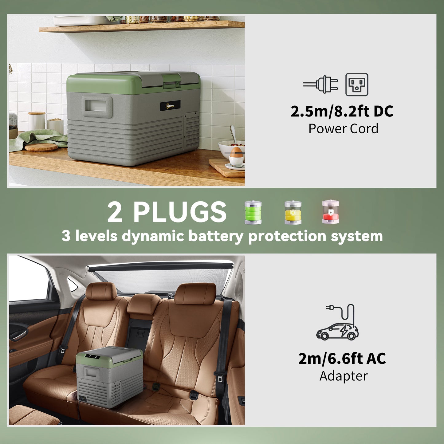 Outsunny 30L Portable Car Refrigerator - Light Green and Grey