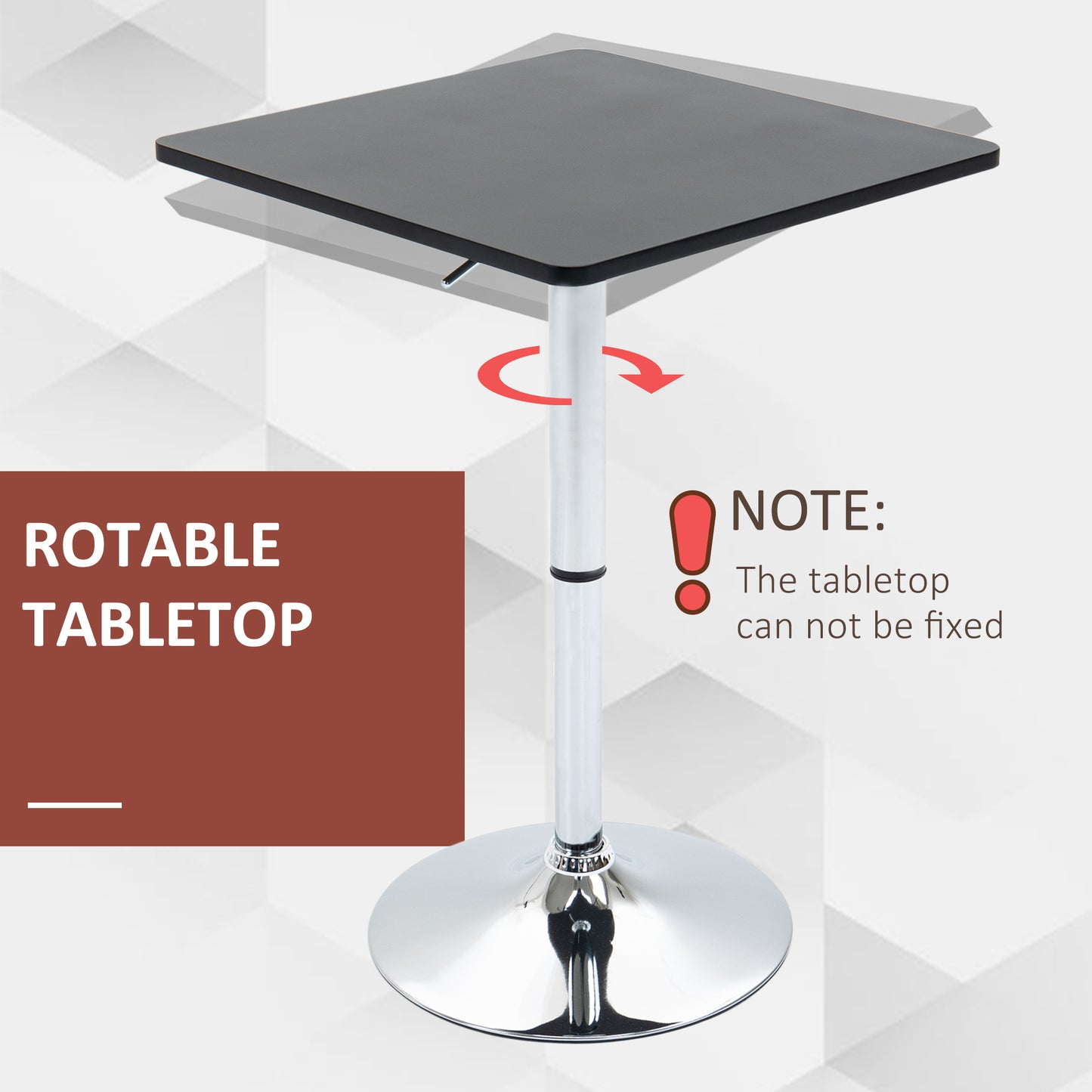 HOMCOM Modern Height Adjustable Counter Bar Table with 360Â° Swivel Tabletop and Electroplating Metal Base, Pub Desk for Living Room, Kitchen, Restaurant, Pub, Black and Silver