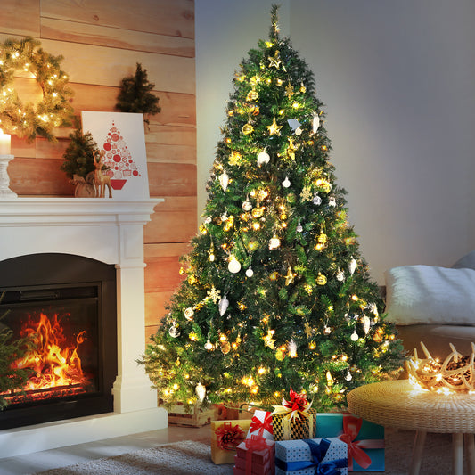 HOMCOM 1.8m 6ft Pre-Lit Artificial Christmas Tree 200 LED Xmas Tree Holiday DÃ©cor with Decorative Balls Ornament Metal Stand