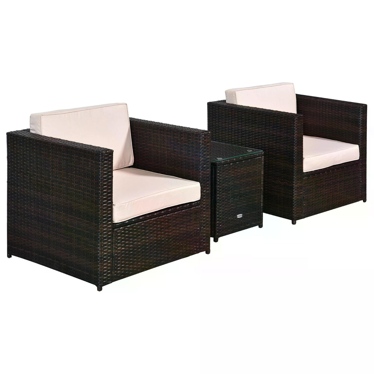 Outsunny 2-Seater Rattan Sofa Furniture Set W/Cushions, Steel Frame-Brown Default Title