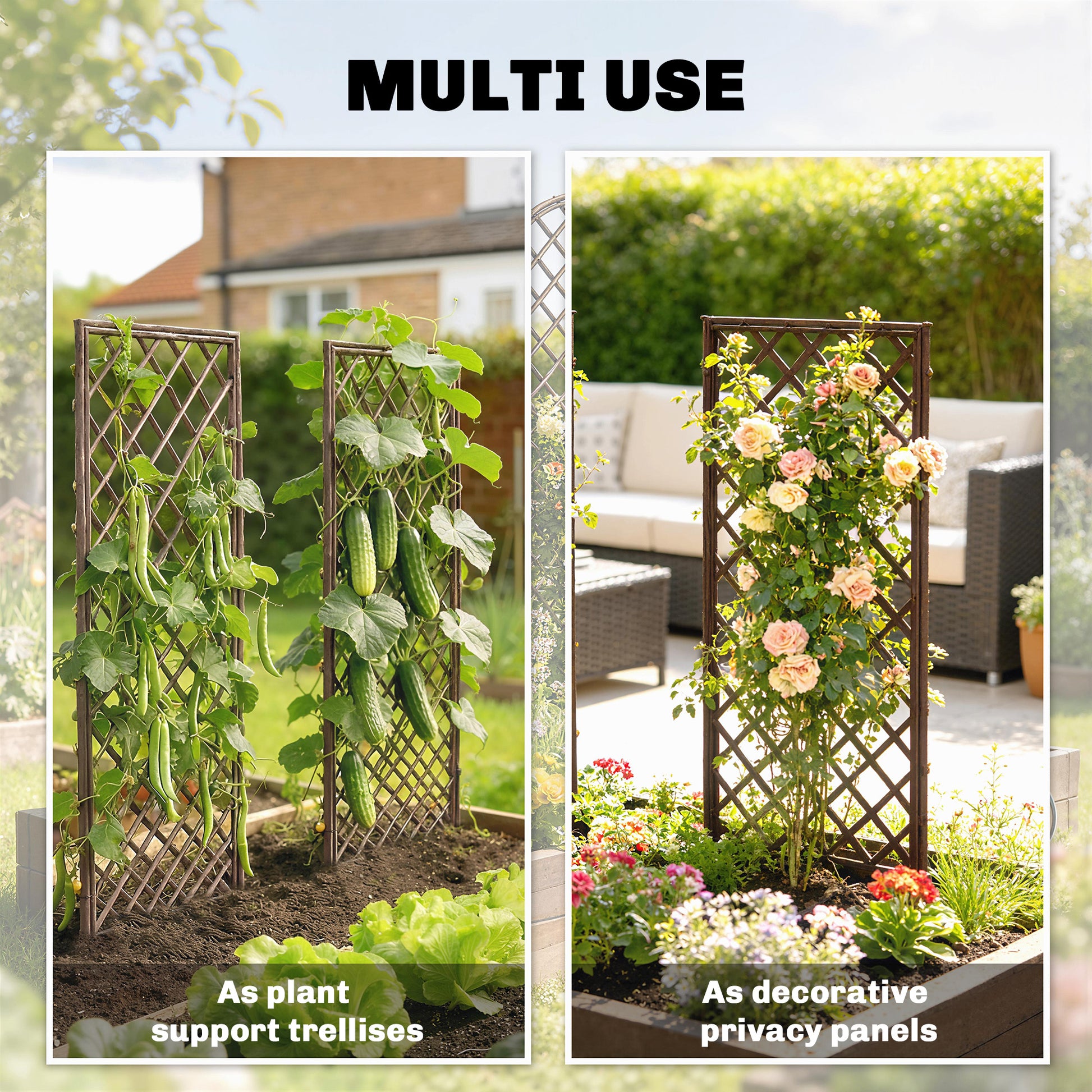 Outsunny Garden Trellis, Decorative Trellis Panels for Climbing Outdoor Plants, Natural Wood Finish