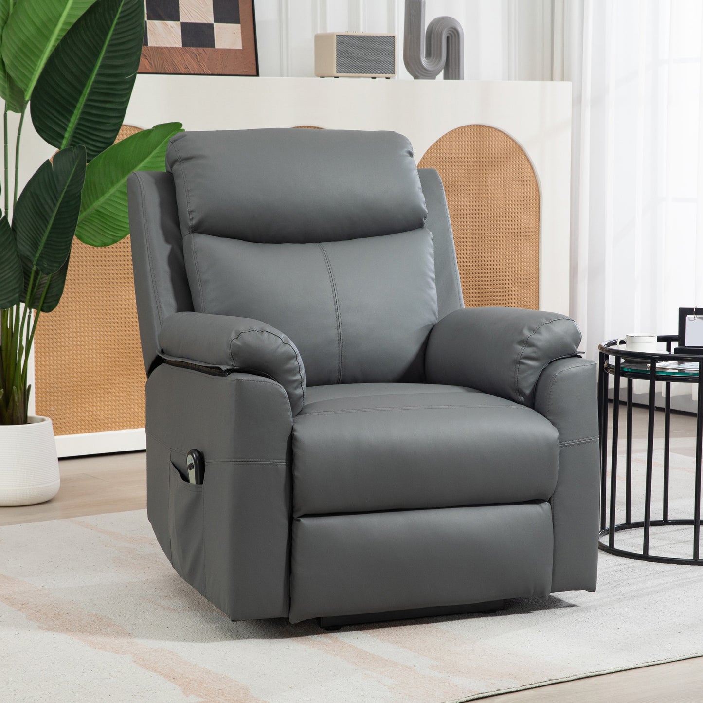 HOMCOM Faux Leather 70° Electric Riser Recliner Chair, Charcoal Grey