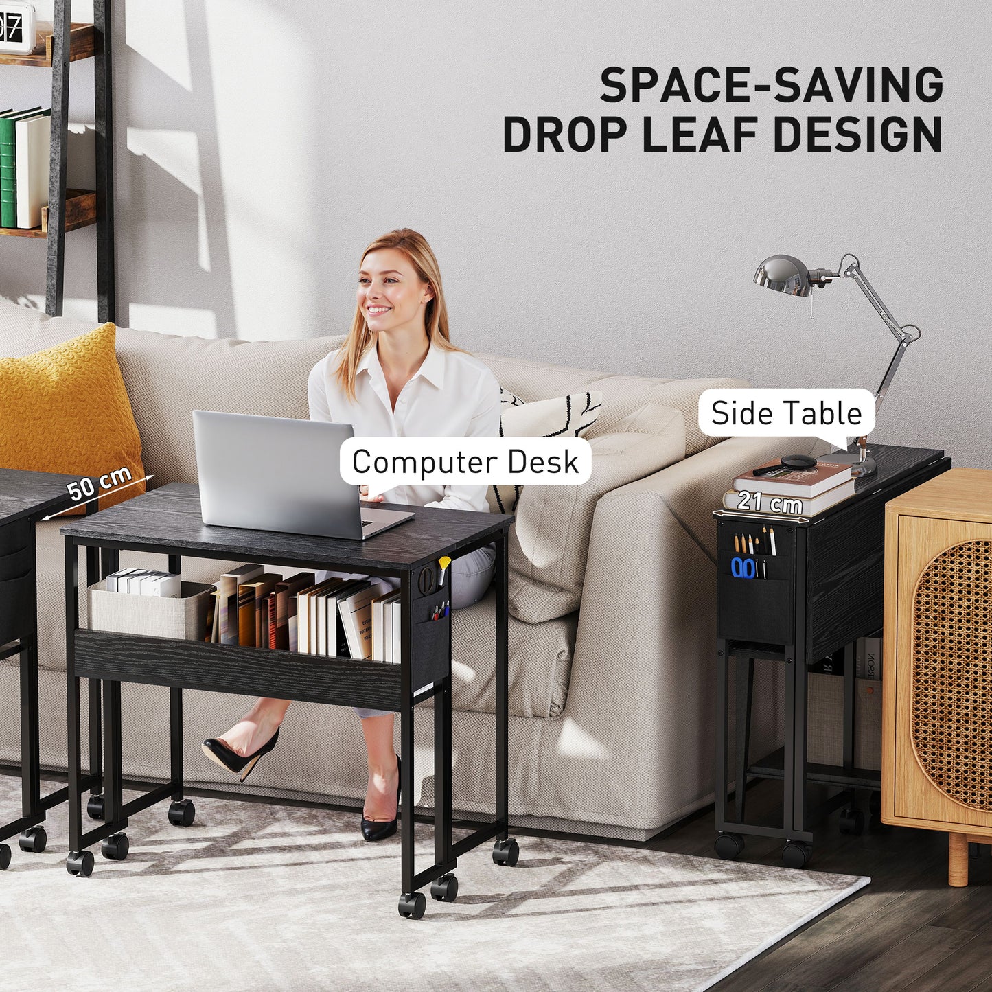 HOMCOM 80 cm Drop Leaf Writing Work Desk - Black