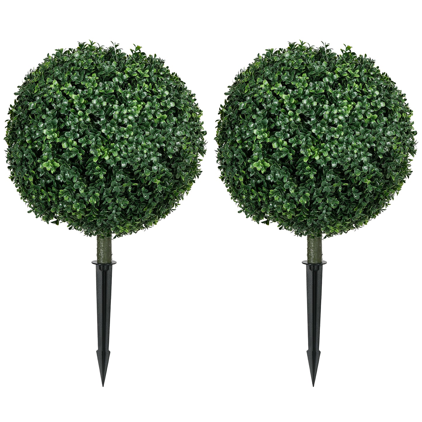 HOMCOM Artificial Boxwood Trees w/ Ground Stake, Set of 2 Ball Shaped Topiary Trees for Home Office & Living Room, UV Resistant Default Title