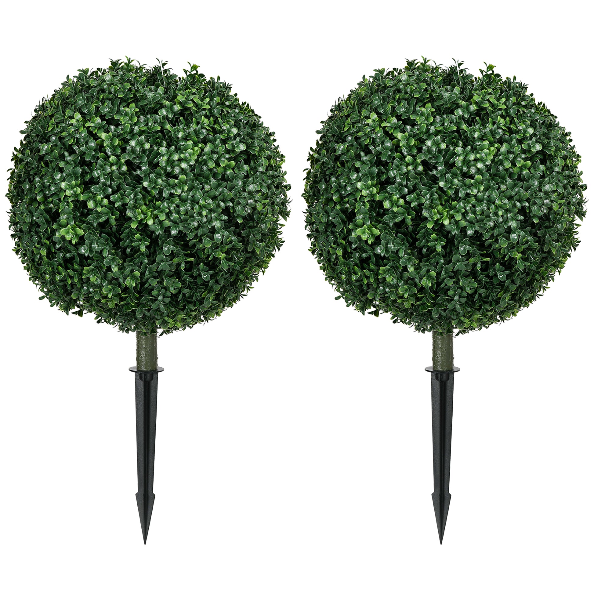 HOMCOM Artificial Boxwood Trees w/ Ground Stake, Set of 2 Ball Shaped Topiary Trees for Home Office & Living Room, UV Resistant Default Title