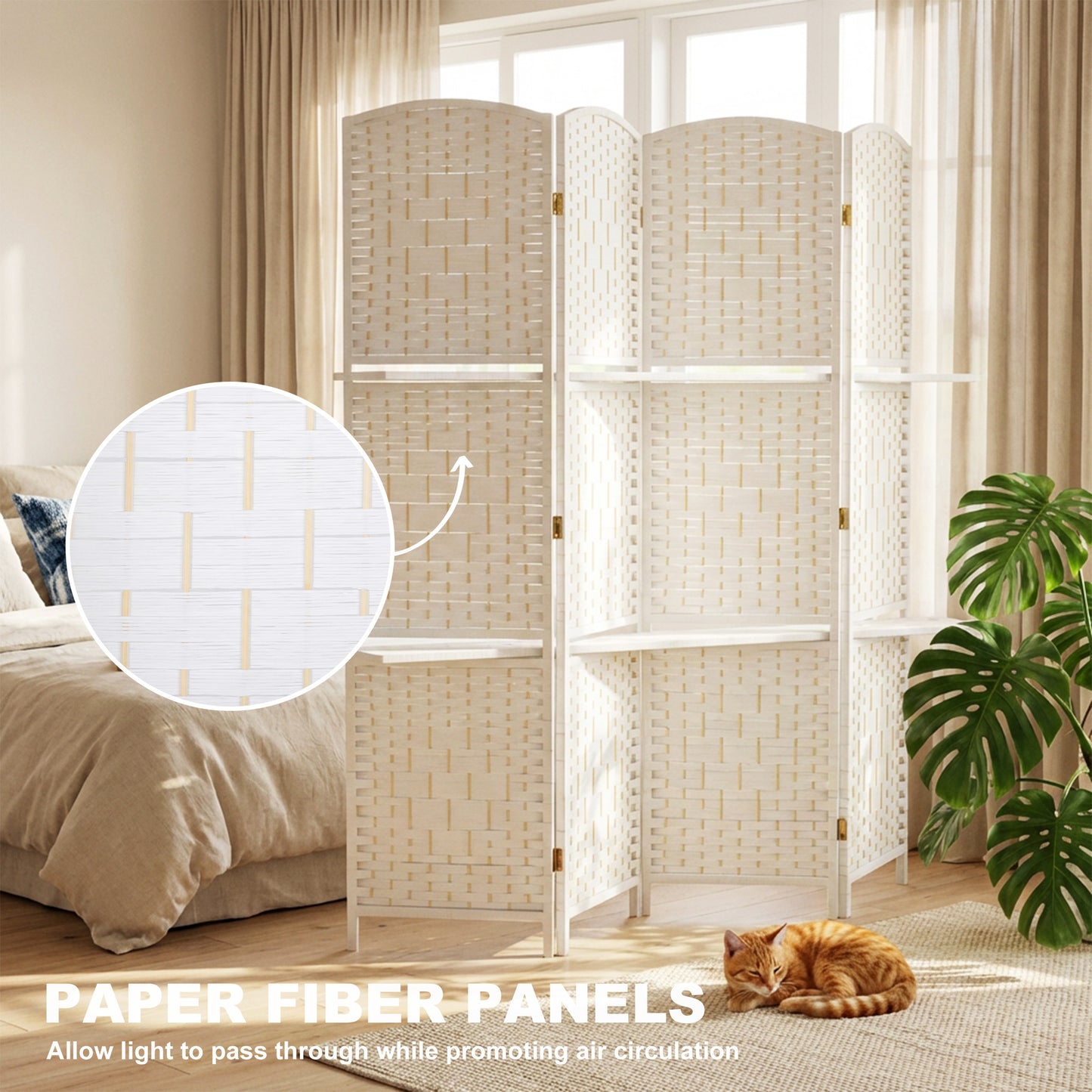 HOMCOM Freestanding Privacy Screen, 4 Panel Folding Room Divider for Living Room, Bedroom and Office, 160 x 170cm, White