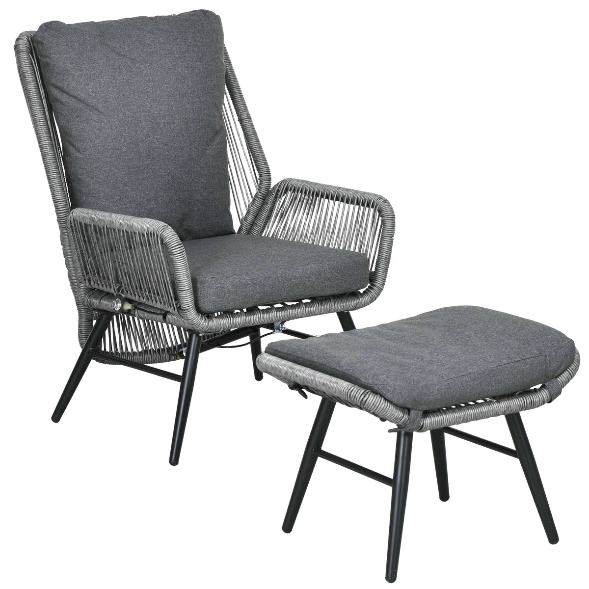 String Footstools Outsunny String Rattan Armchair and Footstool Set, with Cushions - Gre ...