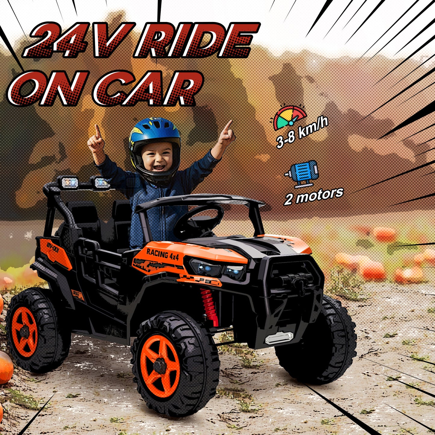 AIYAPLAY 24V Electric Ride on Car, 2-Seater Electric Car for Kids with Remote, Bluetooth, Soft Start, Suspension Spring, Orange