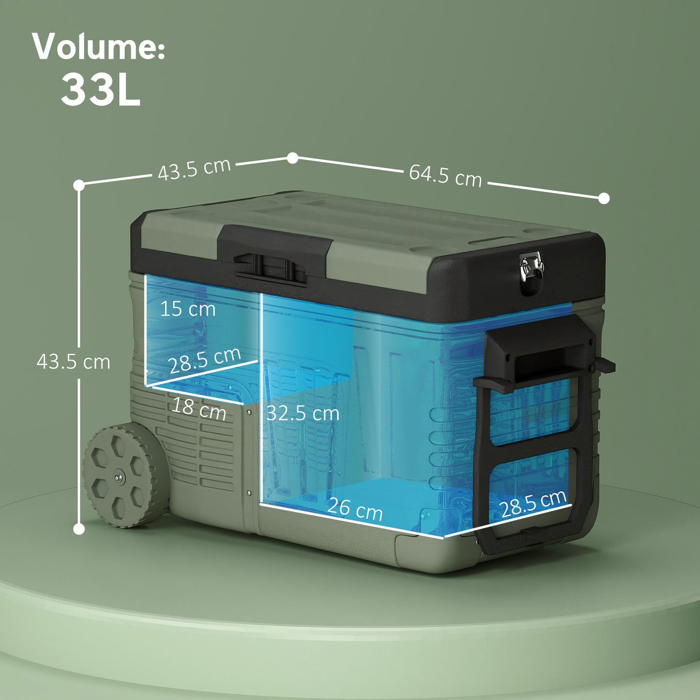 Outsunny 33L Car Fridge Freezer Dual Zone, Portable Camping Fridge 12V/24V DC & 100-240V AC, Electric Cool Box -20â„ƒ-20â„ƒ with Wheels and LED Light, for Travel, RV, Road Trip, Picnic [Energy Class E]