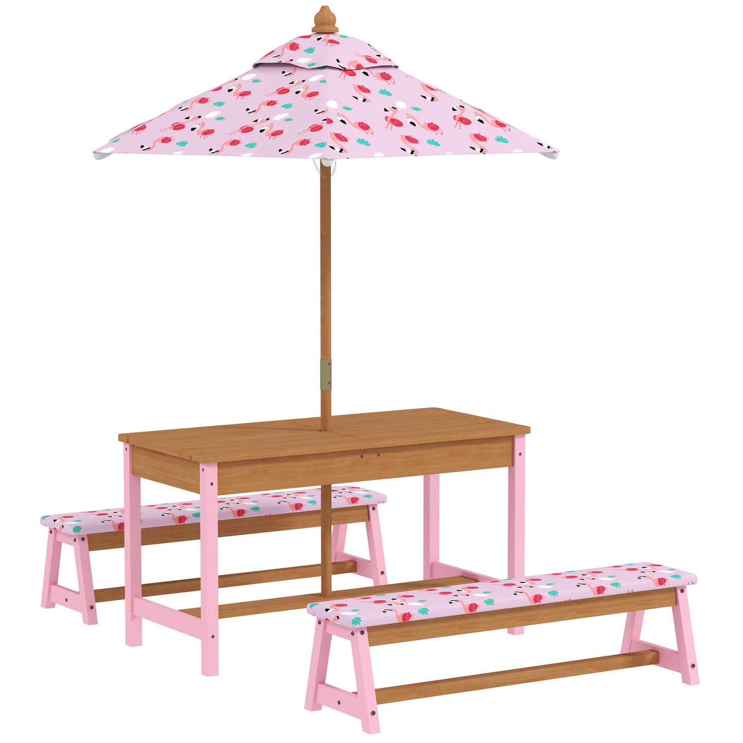 AIYAPLAY Kids Picnic Table Set with Removable & Foldable Umbrella, Storage Boxes, Flamingo Theme, Pink Default Title