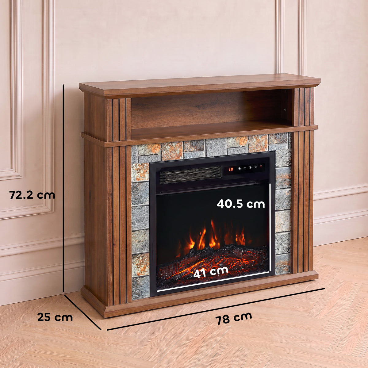 HOMCOM Freestanding Electric Fireplace Suite, 1800W, Open Shelf, Electric Fire and Surround with LED Flame, Remote, Grey