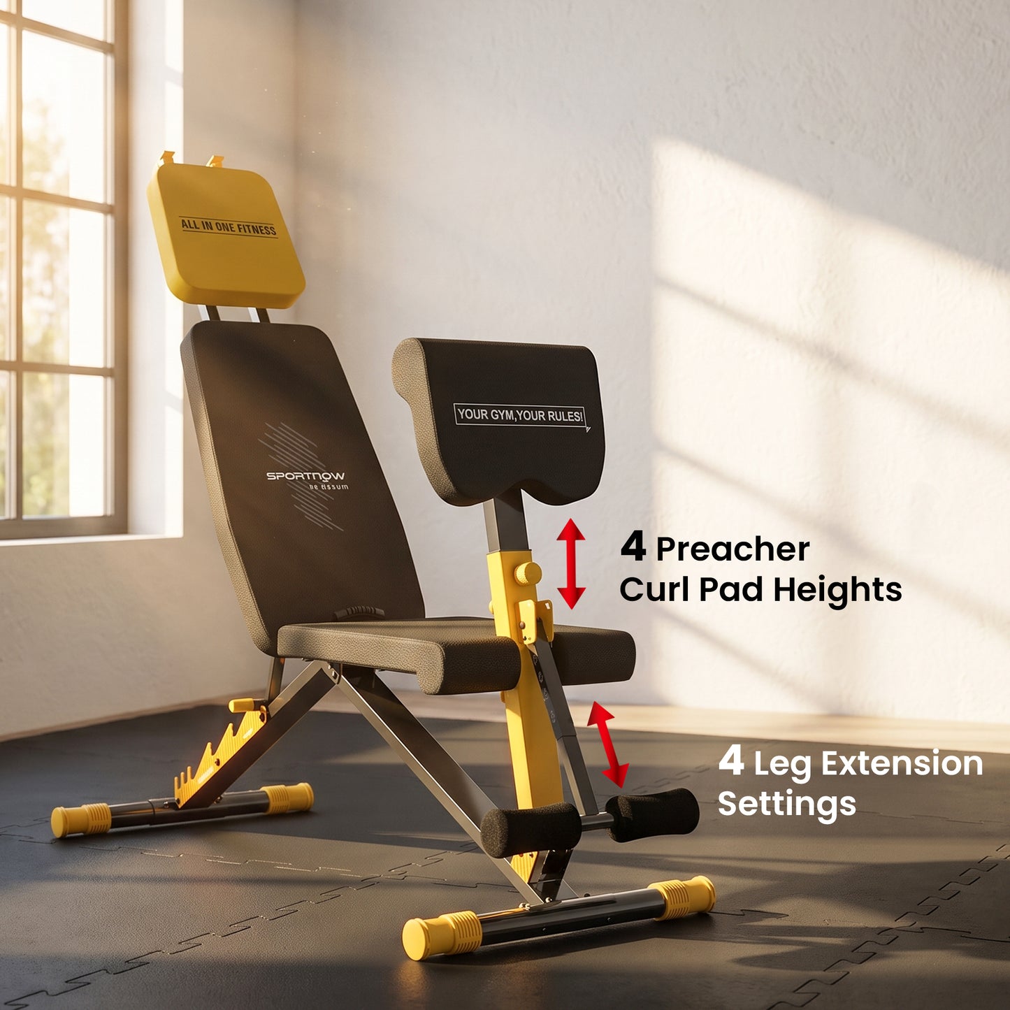 SPORTNOW Adjustable Weight Bench for Home Gym, 300kg Incline Decline Flat Foldable Bench Press with 7 Backrest Positions, Yellow