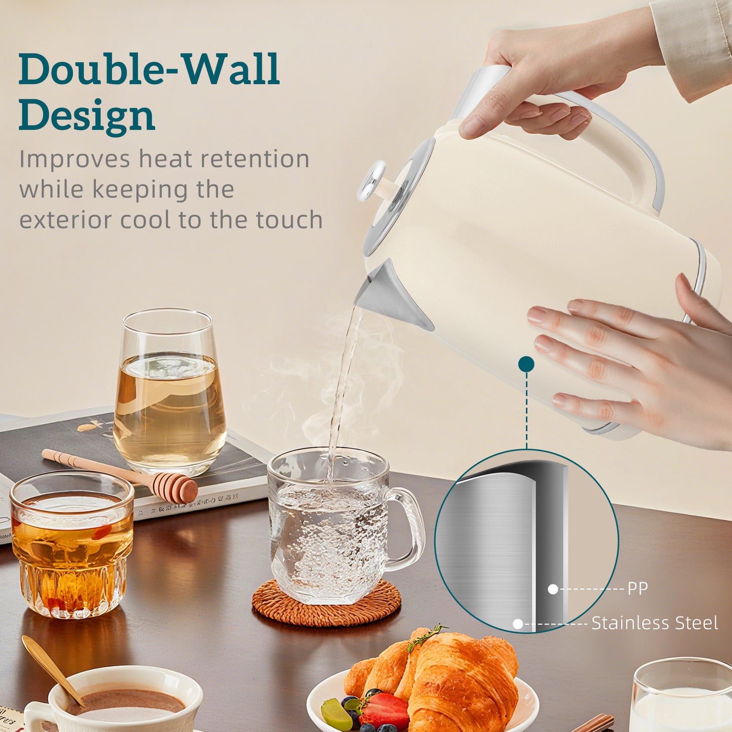 HOMCOM Polished Retro 40-100°C Kettle and Toaster Set - Cream