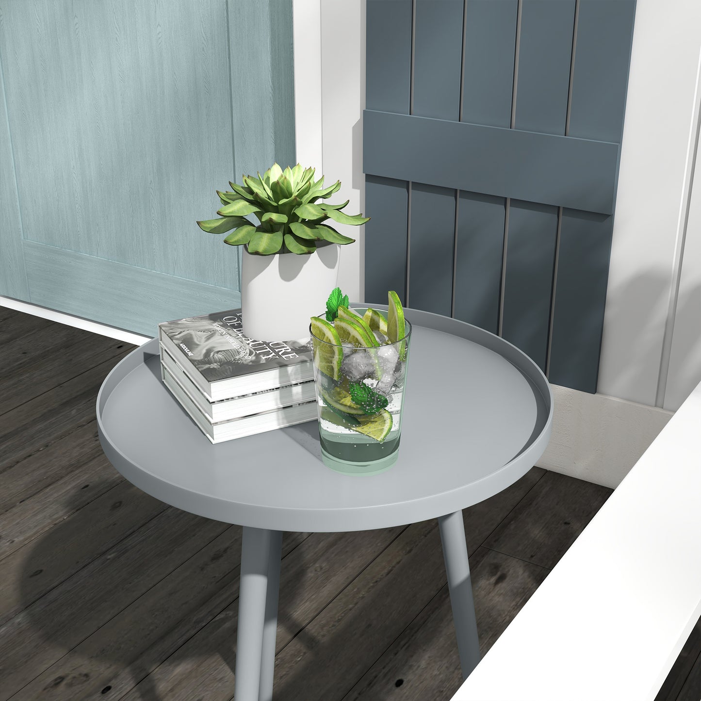 Outsunny Round Garden Coffee Table, Outdoor Side Table with Rounded Steel Edge, Ã˜40 x 50H cm, Grey