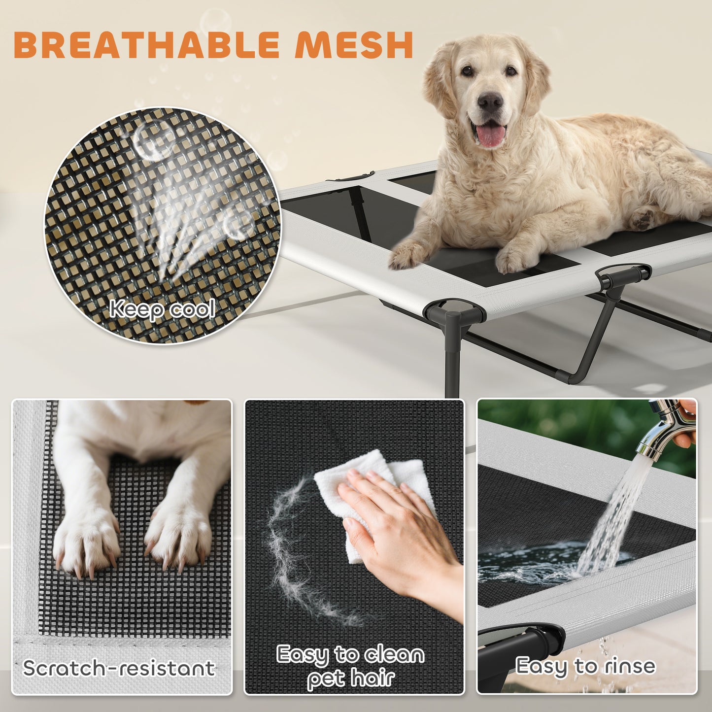 PawHut Portable Elevated Dog Bed with Removable Canopy, Cooling Raised Pet Cot for Large Dogs, 106 x 76 x 94 cm