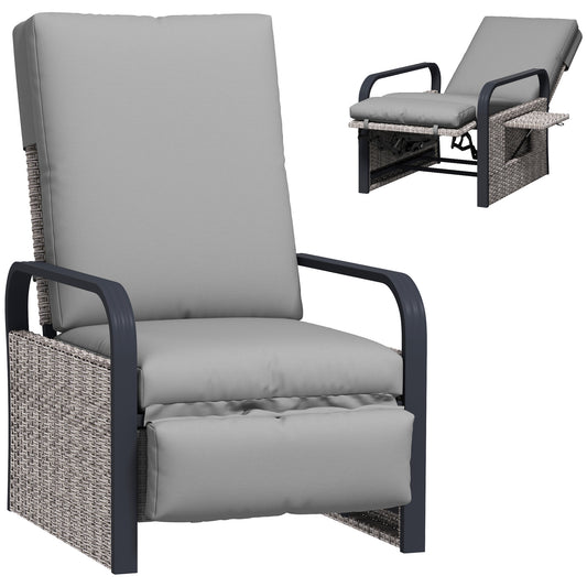 Outsunny 140Â° Reclining Rattan Armchair - Mixed Grey