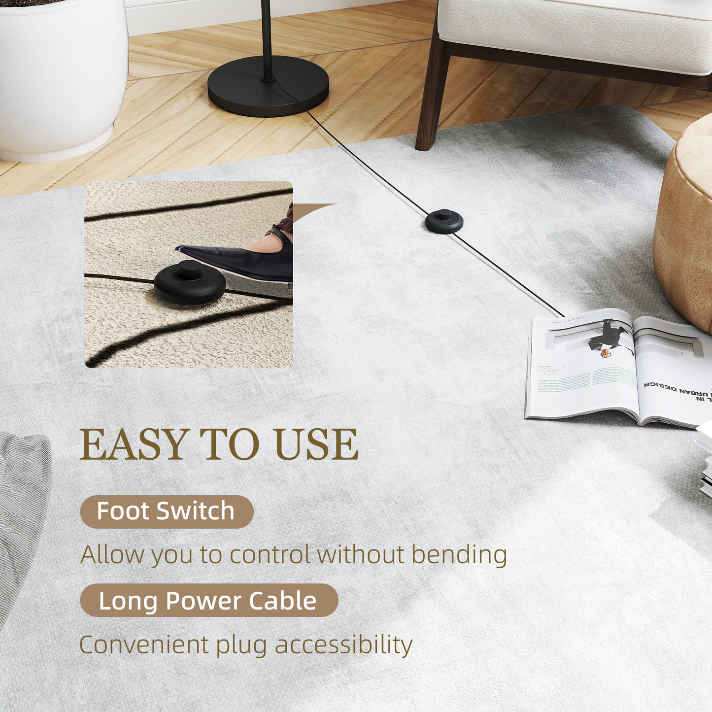 HOMCOM 3-Light Tree Floor Lamps for Living Room, Modern Standing Lamp for Bedroom with Globe Lampshade, Steel Base, Bulb not Included, Black