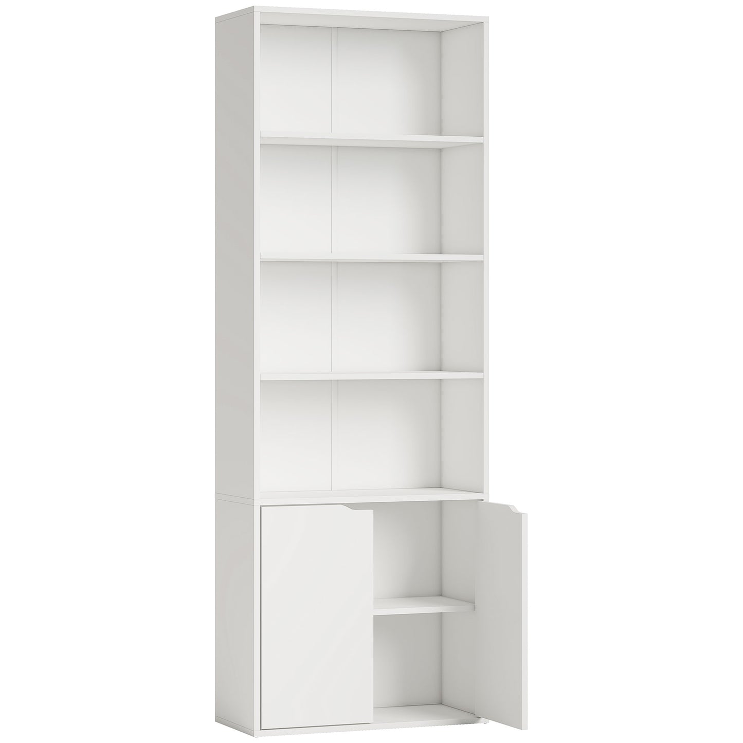 HOMCOM 6-Tier Tall Bookcase, Bookshelf with 4 Open Shelves and Double Door Storage Cabinet, Freestanding Display Rack for Living Room, Bedroom, Home Office, Study, 59 x 29 x 180cm, White Default Title