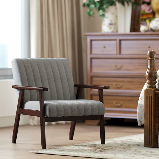 HOMCOM Mid Century Accent Chair, with Wooden Legs - Grey