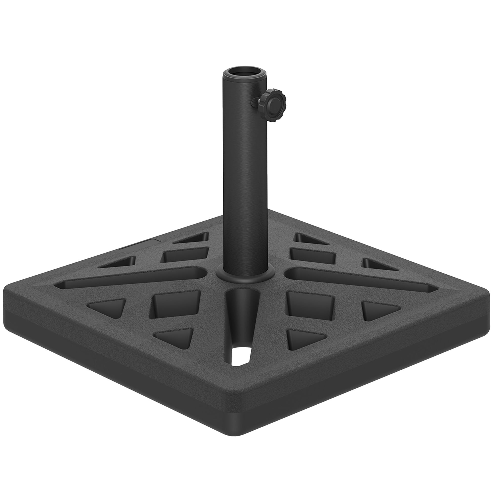 Outsunny Garden Parasol Base, 15kg HDPE Outdoor Umbrella Stand Parasol Stand with Cut-Out Design, Sun Umbrella Base for 32, 38, 48 mm Poles, Black