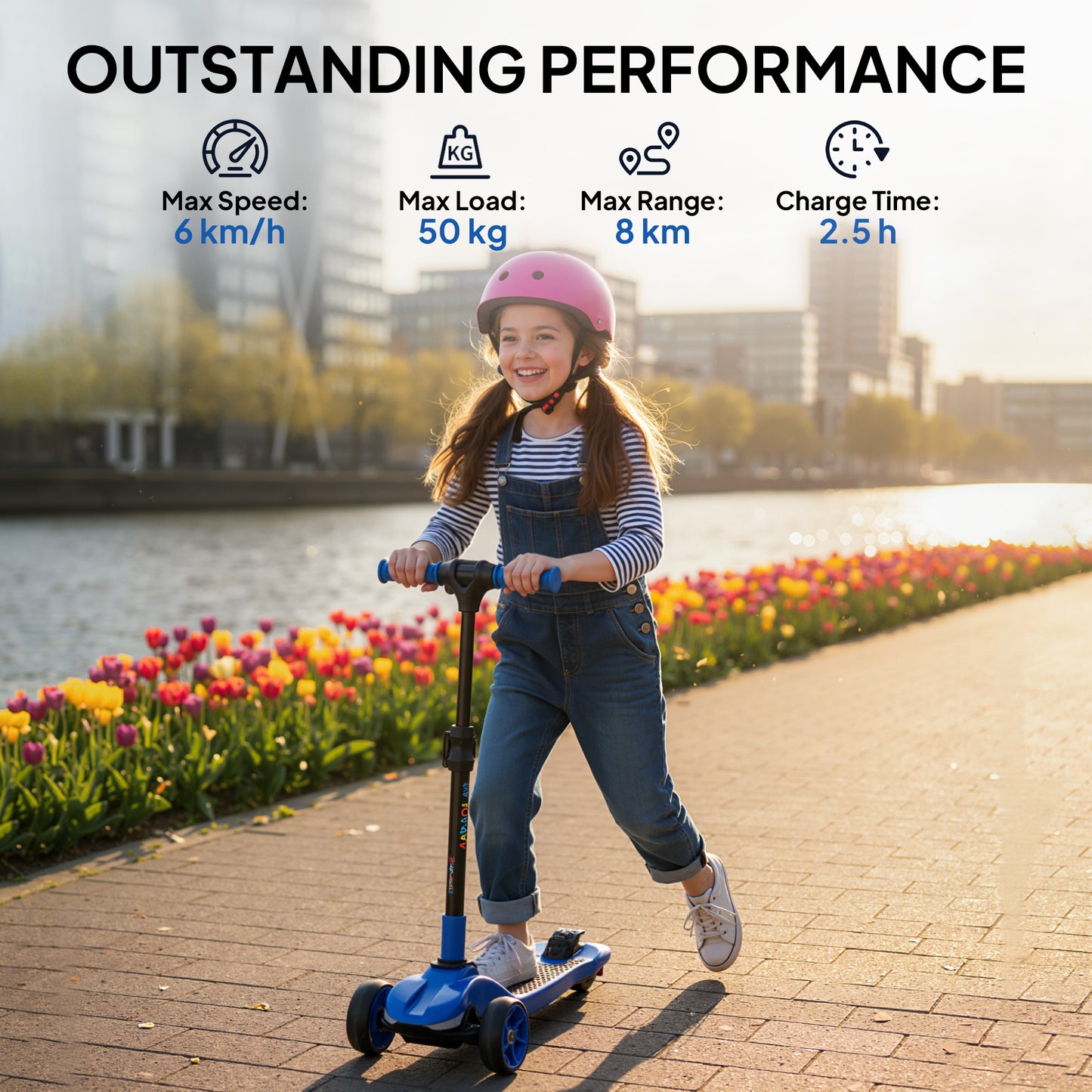 AIYAPLAY Three-Wheel Foldable Electric Scooter for Kids Aged 6-10 Years, Blue