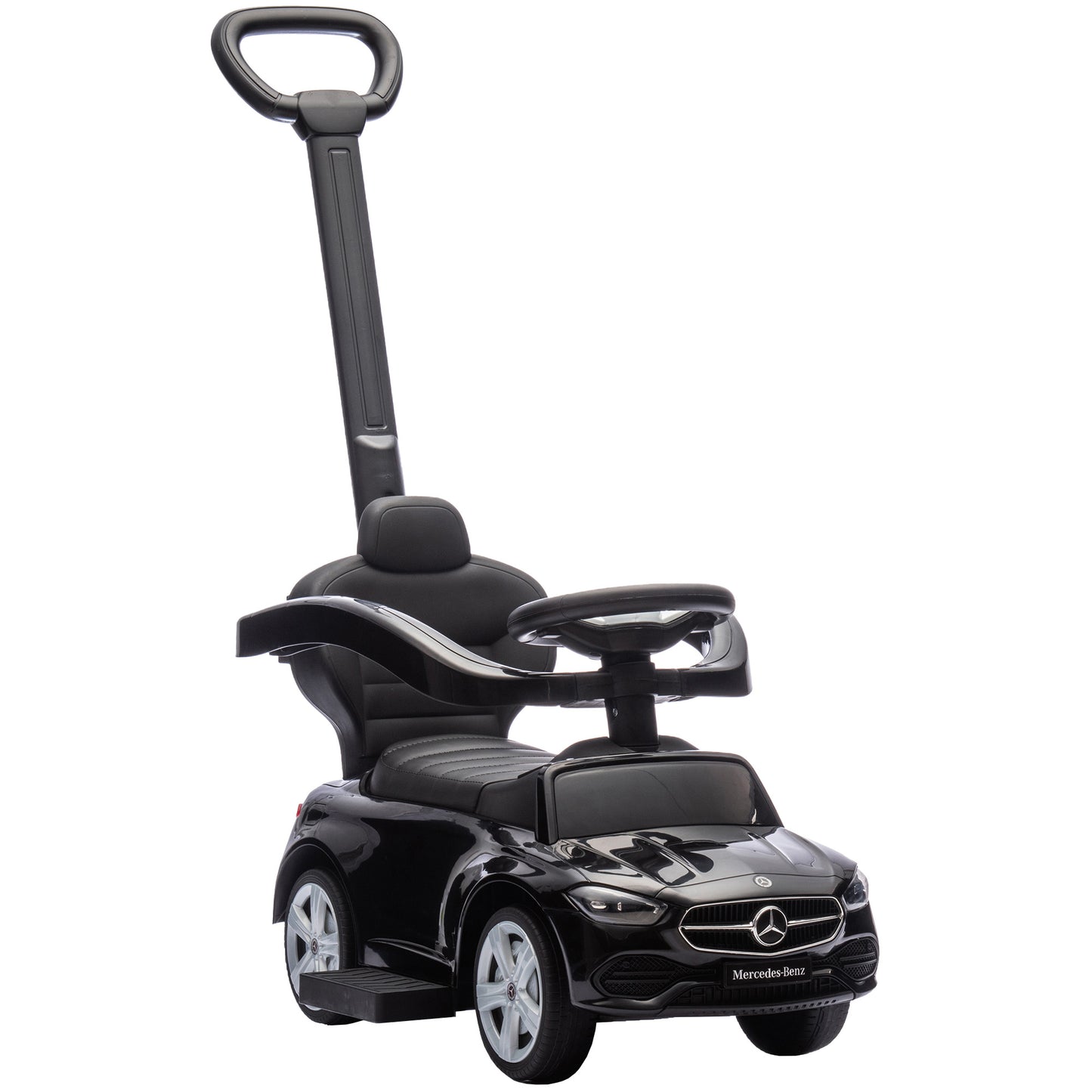AIYAPLAY 2 in 1 Baby Ride on Push Car Mercedes-Benz C-Class Licensed Walker Foot to Floor Push-Along with Removable Handle, Black Default Title