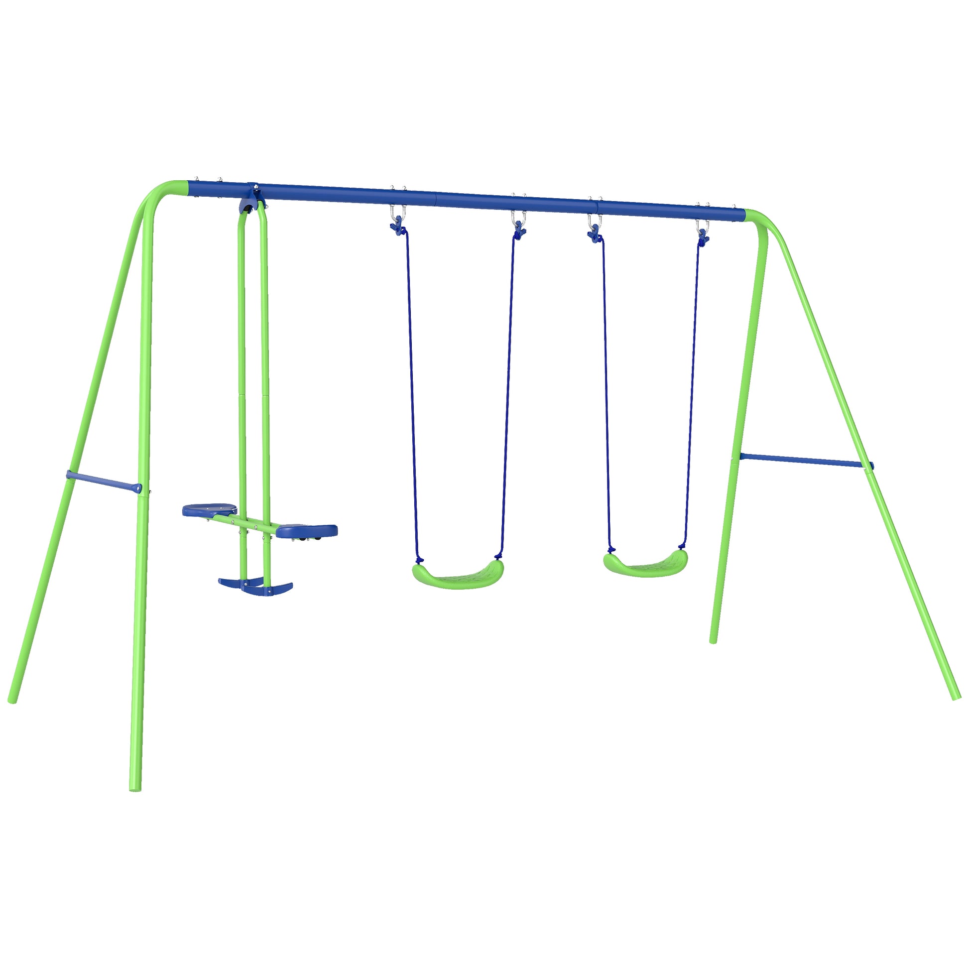 Outsunny Metal Garden Swing Set Height Adjustable Children Outdoor Backyard Play Set for Toddlers Over 3 Years Old, Green