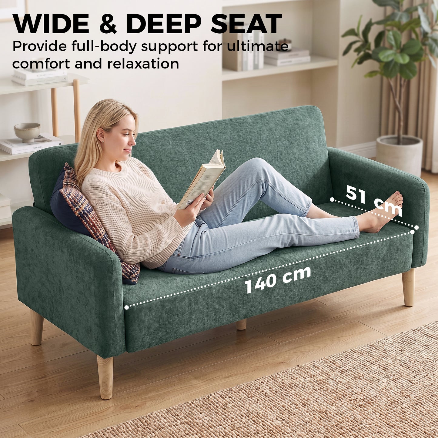 HOMCOM 2 Seater Sofa, Velvet Small Couch with 20cm Thick Padding, Wide and Deep Seat, Dark Green