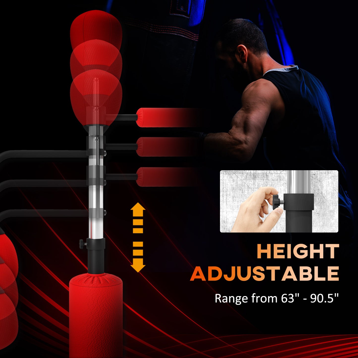HOMCOM 4-in-1 Boxing Punching Bag, Freestanding with 2 Speed Bals, 360Â° Reflex Bar, 160-230cm Adjustable Height, Red