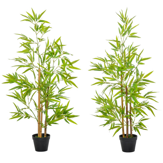 Outsunny Artificial Ficus Tree, with Weighted Plant Pot - Green