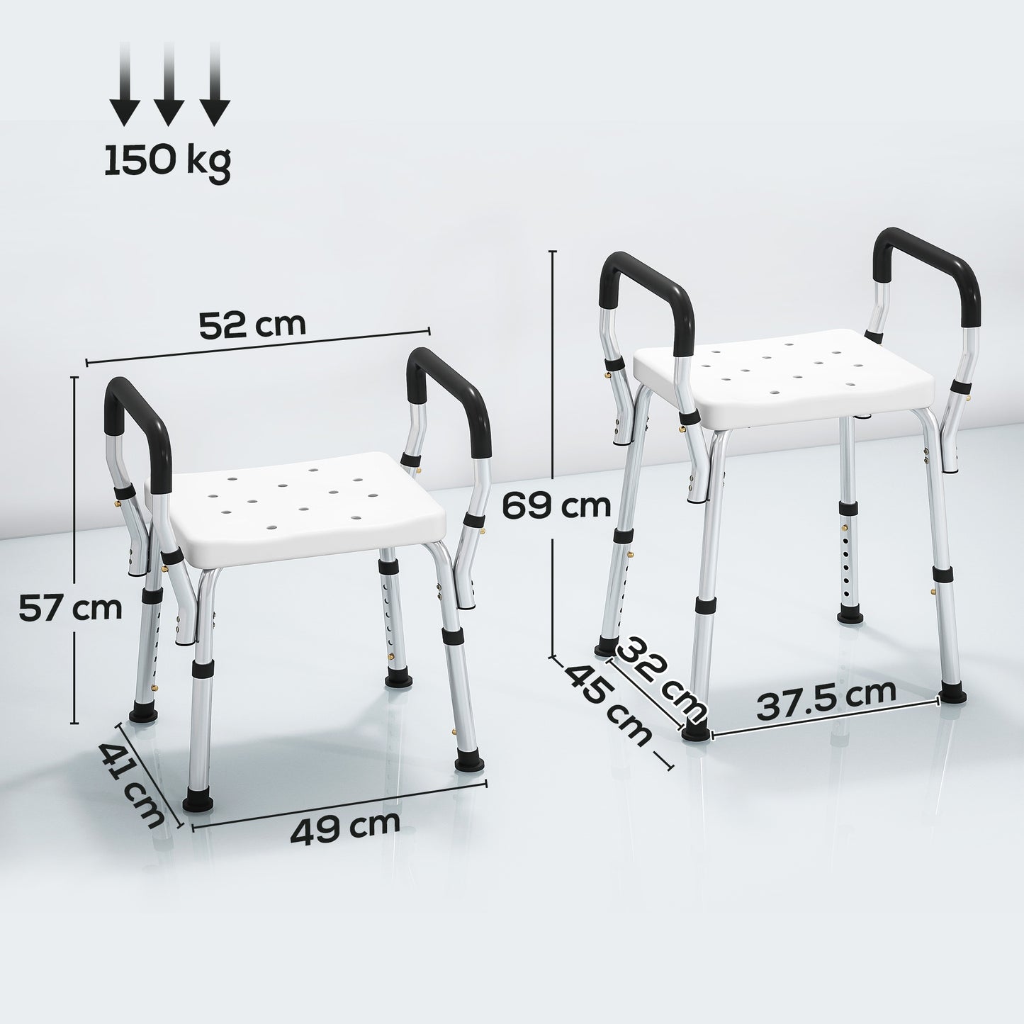 HOMCOM 57-69cm Aluminium Frame Bath Seat