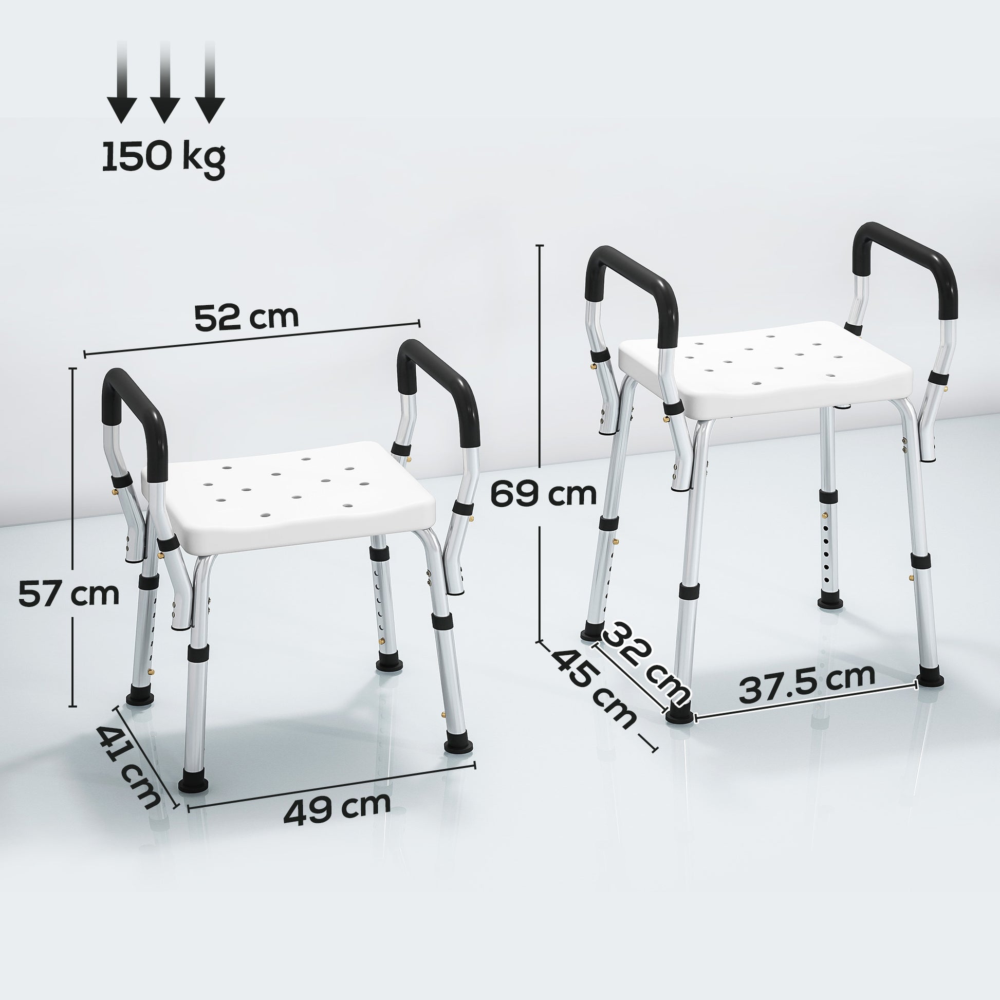 HOMCOM 57-69cm Aluminium Frame Bath Seat