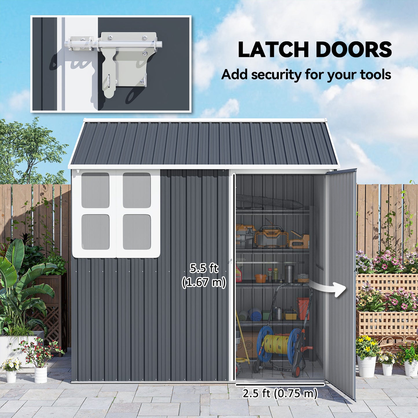 Outsunny 7 x 6ft Galvanised Garden Shed, with Latch - Dark Grey