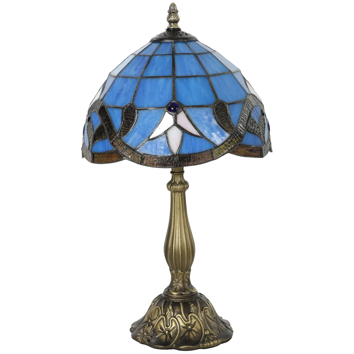 HOMCOM Tiffany Stained Glass Table Lamp, Handmade Antique Bedside Lamp for Bedroom, Living Room, Nightstand, Purple Default Title