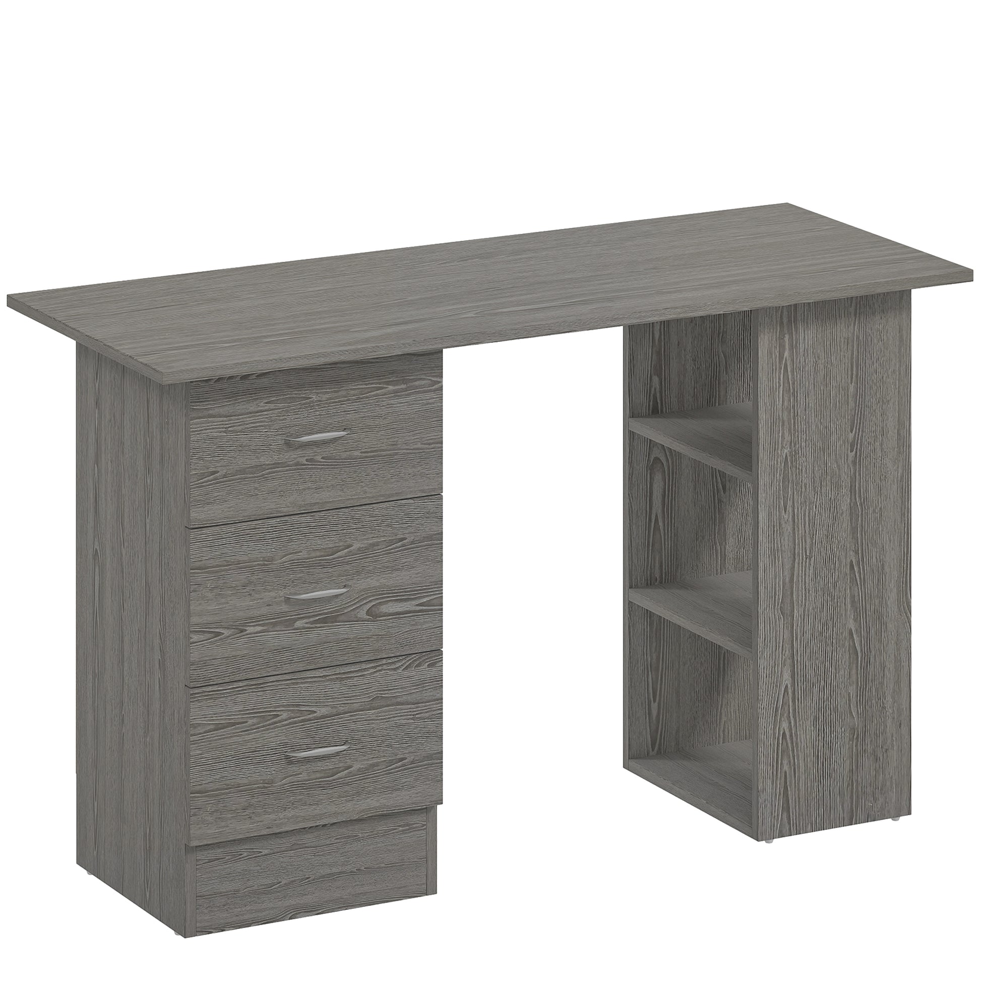 HOMCOM Computer Desk with Drawers, Home Office Desk, Writing Table, PC Workstation with 3 Storage Shelves for Working, Study, 120 x 49 x 72 cm, Grey