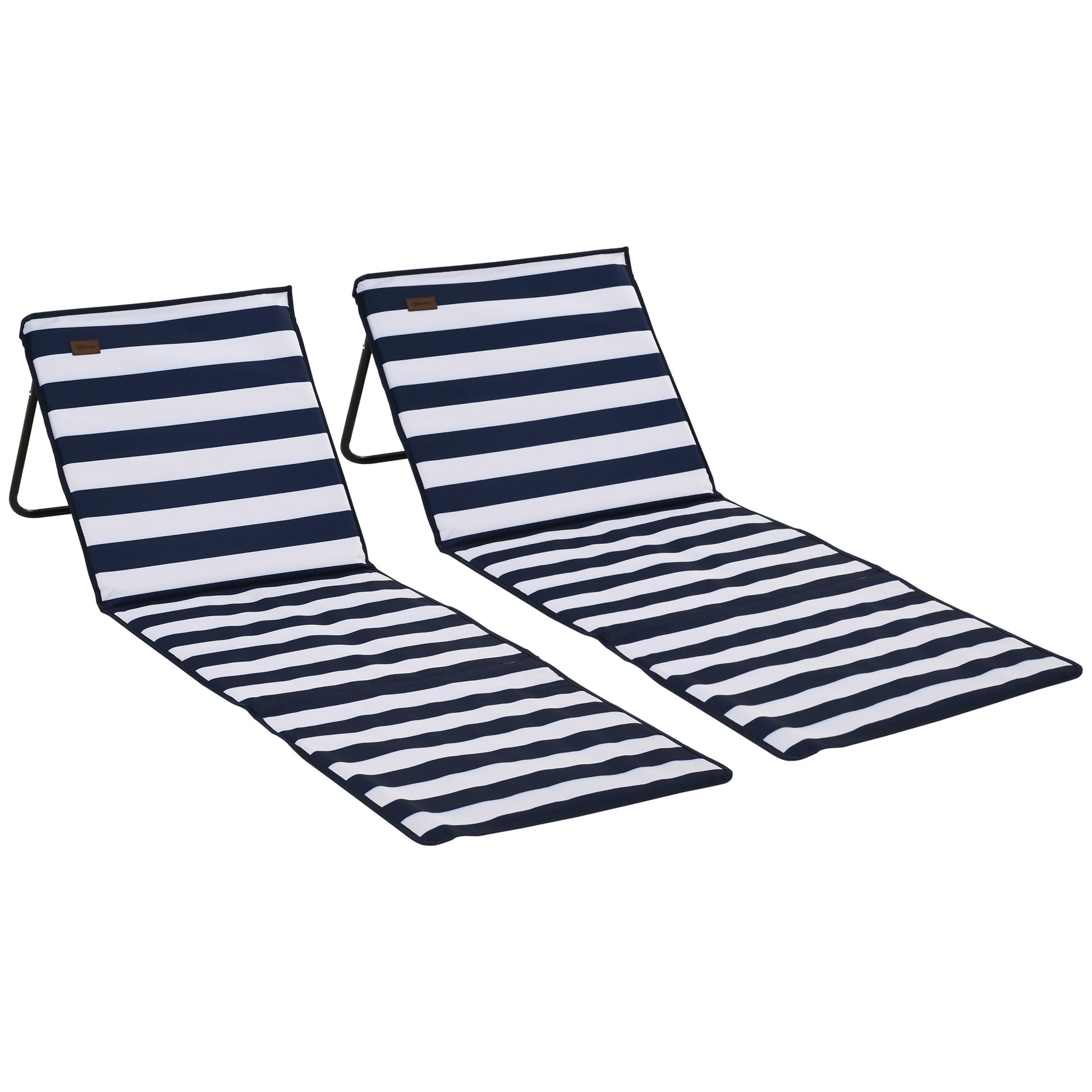 Outsunny Set of 2 Foldable Garden Beach Chair Mat, Outdoor Sun Lounger Seats with Adjustable Back, Magazine Pocket, Carry Strap Default Title