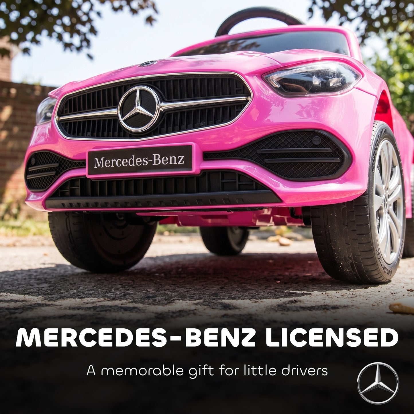 AIYAPLAY 3 in 1 Licensed Benz Ride on Push Car with Handle, Canopy, Guardrails, Horn, Music, Storage for 12-36 Months, Pink