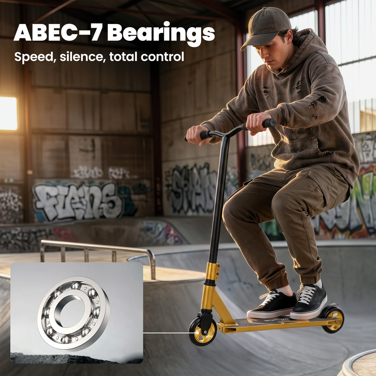 SPORTNOW Stunt Scooter, Pro Scooter for Adult Teens with 360Â° Handlebar, 110 mm PU Wheels, Aluminium Deck, ABEC-7, Gold Tone