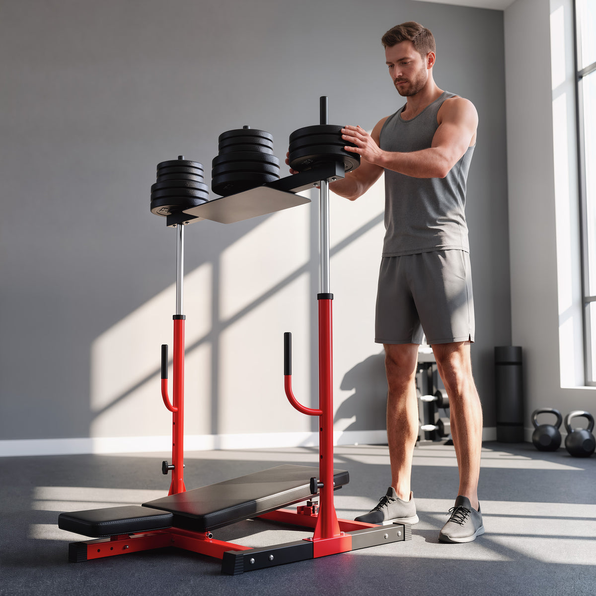 SPORTNOW Vertical Leg Press Machine with Adjustable Leg, Back and Head Positions, 1" Standard Plate Compatible, Red