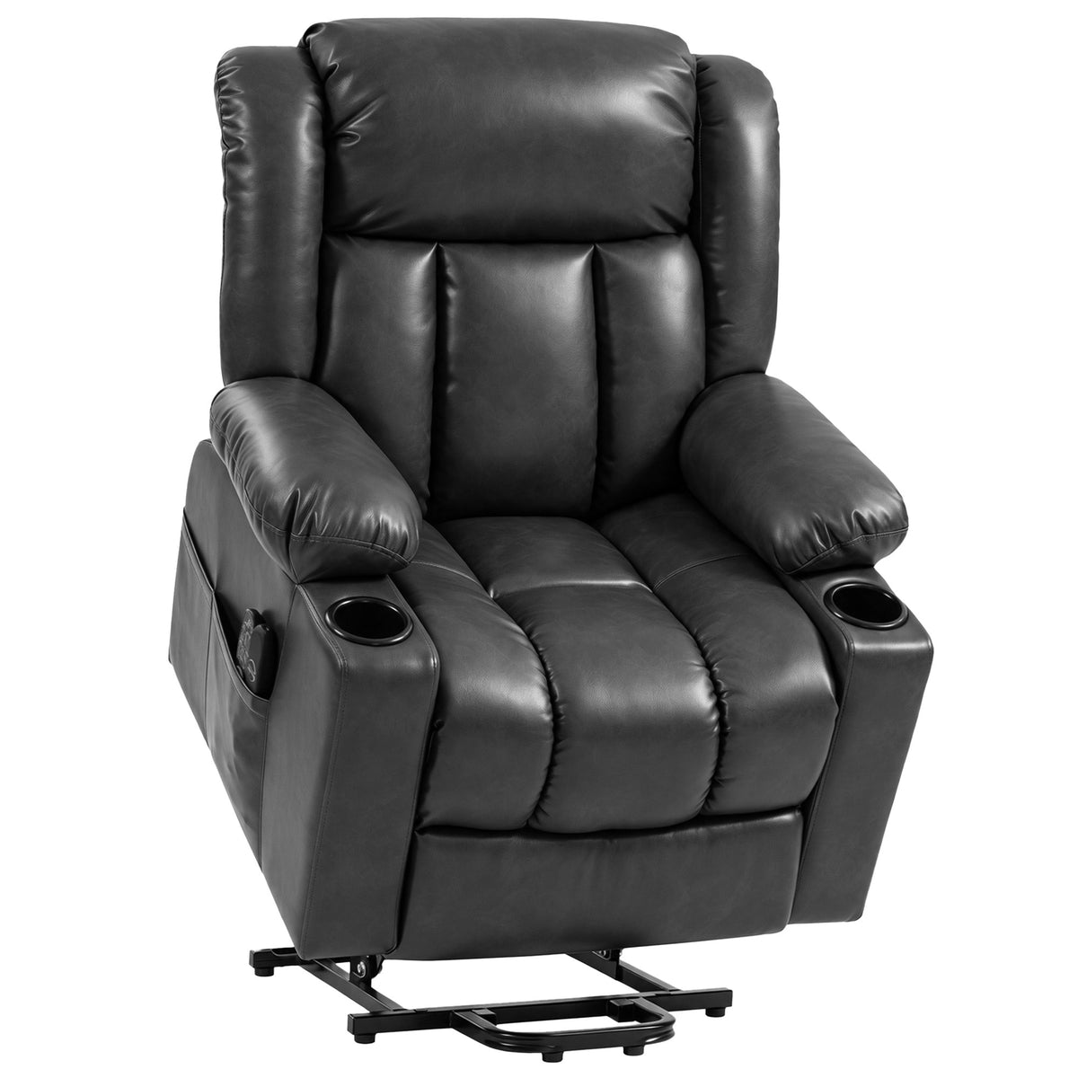 HOMCOM Riser Recliner Chair with Massage and Heat for Elderly, PU Leather Power Electric Lift Armchair, Cup Holders, Dark Grey Default Title