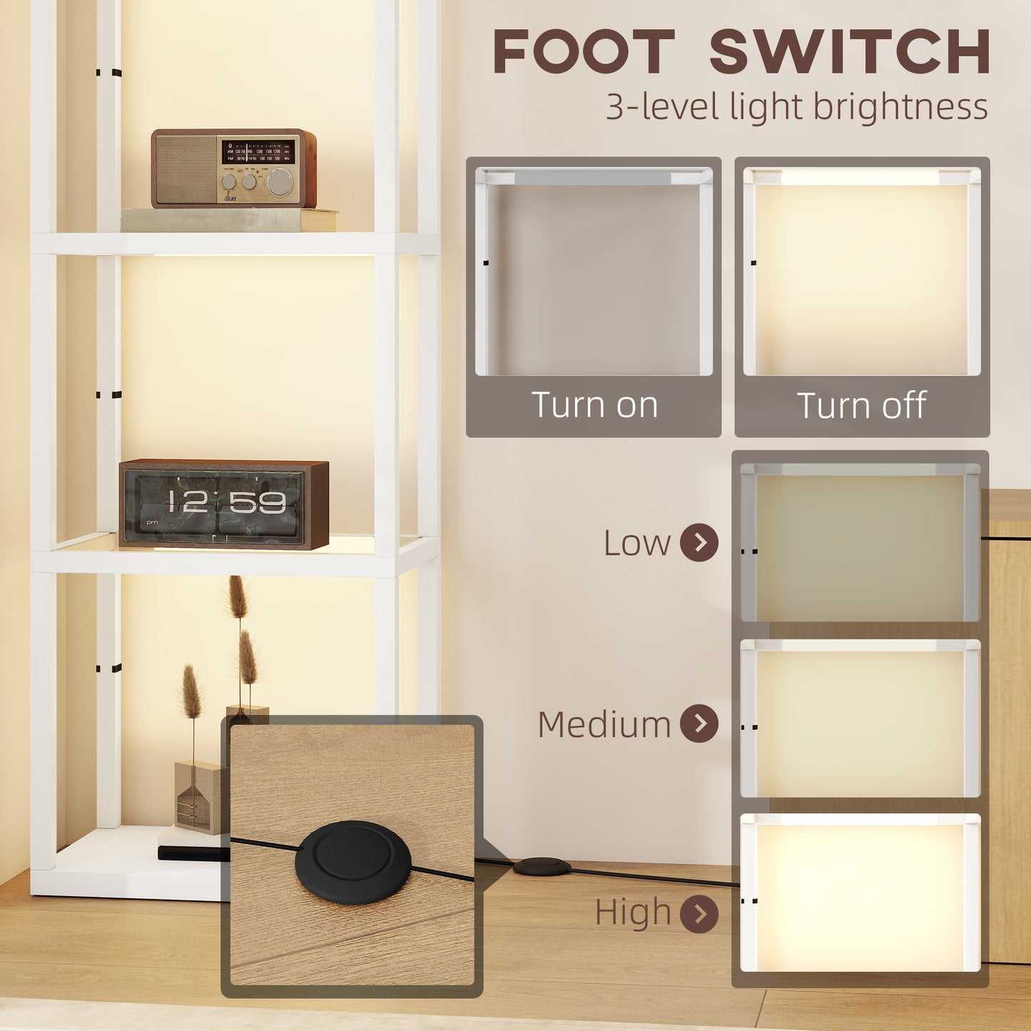 HOMCOM Four-Shelf Floor Lamp - White