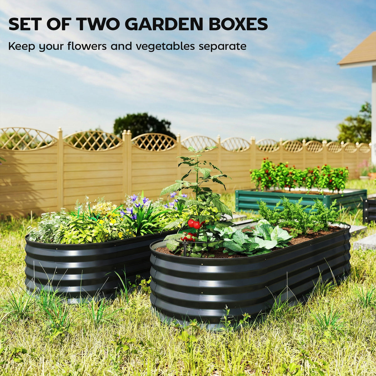 Outsunny Set of Two 150 x 60cm Steel Planters - Dark Grey