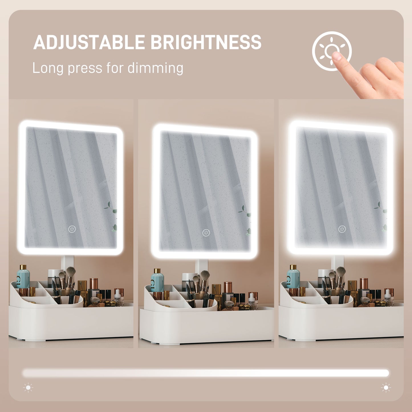 HOMCOM Makeup Mirror with Lights, Rechargeable Vanity Mirror w/ Touch Screen, 2 Lighting Modes and 180Â° Rotation, White