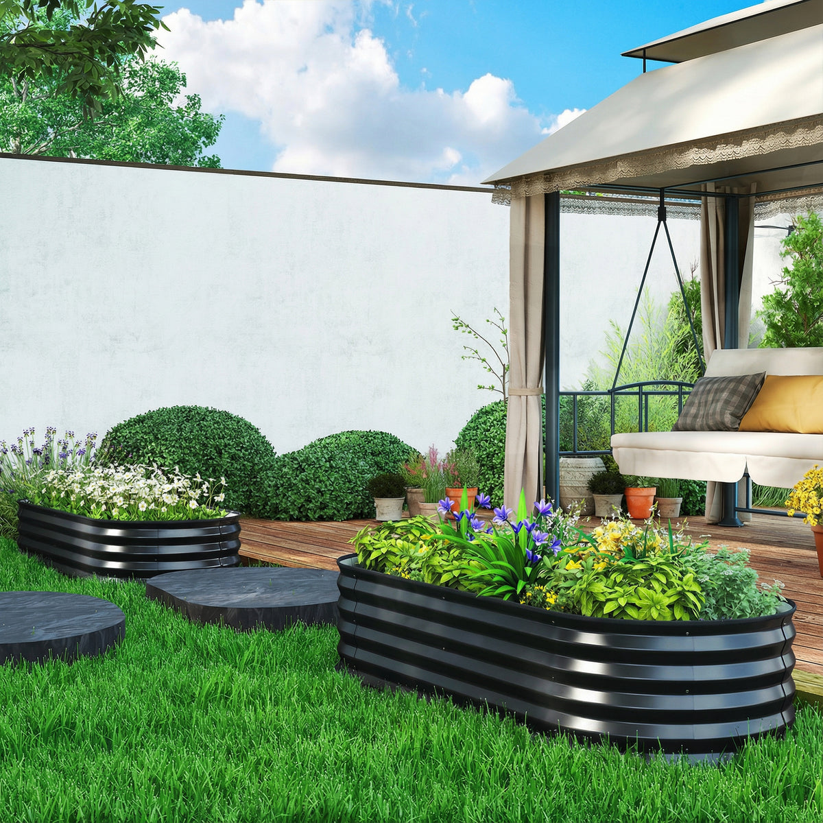 Outsunny Set of Two 150 x 60cm Steel Planters - Dark Grey