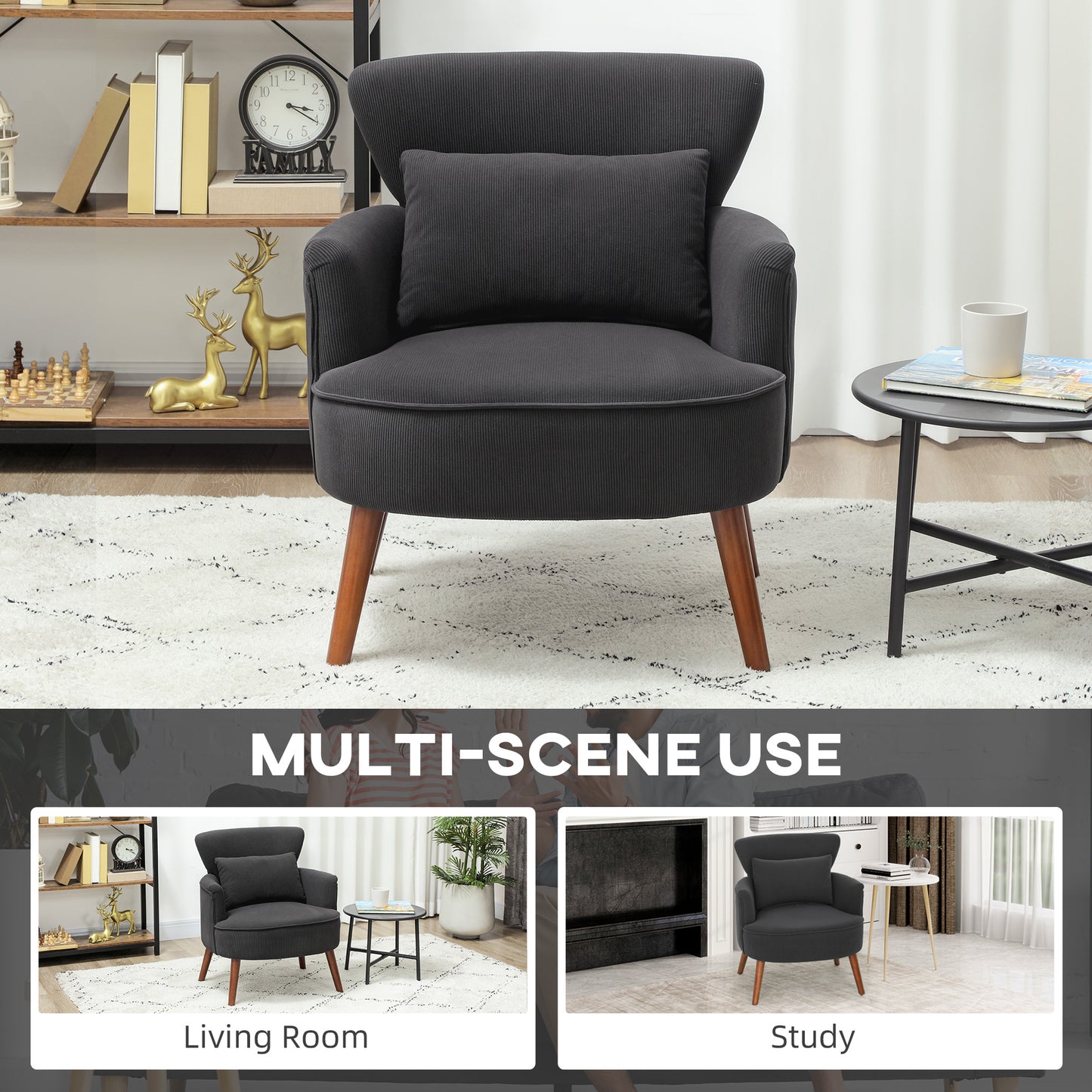 HOMCOM Corduroy Retro Accent Chair - Black