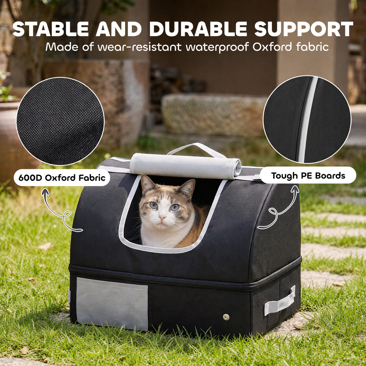 PawHut Portable Cat Litter Box with Zipper & Lid for Travel, Foldable Cat Travel Litter Tray, Black