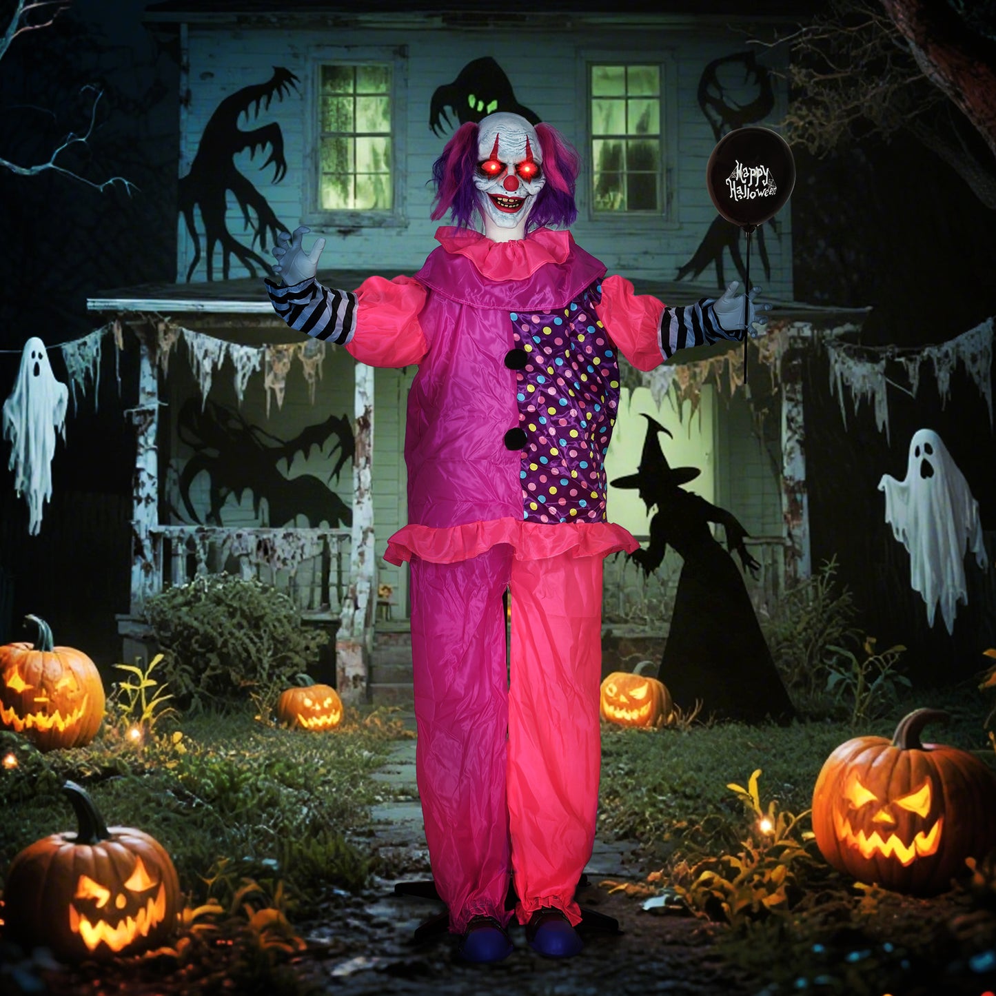 Outsunny 5â€²7â€³ Scary Animated Clown Decoration - Pink/Purple