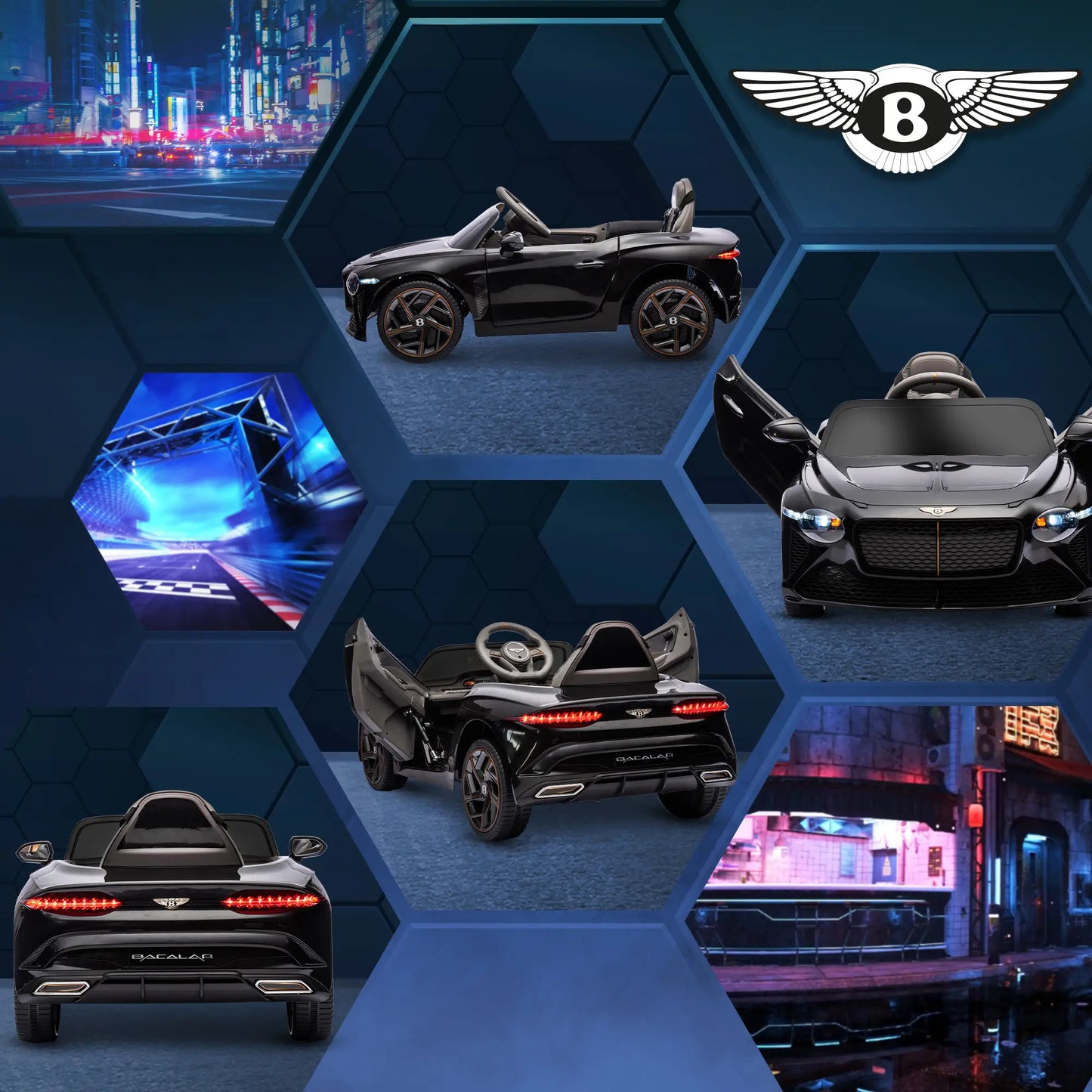 Bentley Bacalar Licensed 12V Kids Electric Car, with Remote Control, Horn, Lights, Music, Suspension Wheels, Black